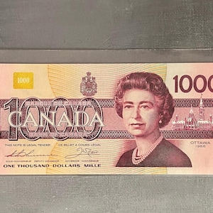 REPLIKA 1988 Kanadische 1000 Dollar Banknote | Plektrum 100 | Hochwertige Sammlerreproduktion | Simuliertes reflektierendes oder mattgoldenes Finish