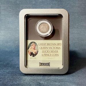 Victorian Silver Sixpence Coin: Queen Victoria Lucky Coin in Display Box