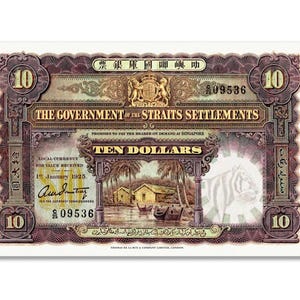 REPLICA 1925 Malaya Straits Settlement 10 Dollar Note | World Currency Notes | Printed on Currency Grade Paper Authentic Look n Feel