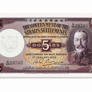 REPLICA 1935 Malaya Straits Settlement George V 5 Dollar Note | World Currency Notes | Printed on Currency Grade Paper Authentic Look n Feel