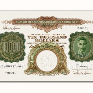 REPLIKA 1941 Malaya Brett der Währung 10.000 Dollar-Schein, die ich auf authentischem Look n Echtgeldpapier gedruckt habe