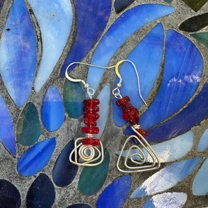 Asymmetrical Red and Silver Earrings