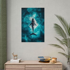 Póster: gran orca en el océano, decoración genial de vida salvaje en el océano, vista superior de la ballena, póster de ballena, póster del océano