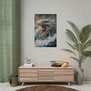 Poster, Cool Ocean Serpent Wall Art, Sea Snake White Serpent Decor Print, Nautical Room Decoration, Underwater Wildlife Poster