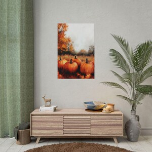 Pósteres enrollados, póster relajante de otoño con campo de calabazas, decoración de otoño, arte de pared de granja, decoración de Acción de Gracias, impresión de Halloween