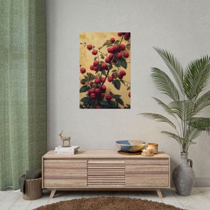 Retro Berry Poster, Rolled Posters for Home Decor, Raspberry Vine Wall Art, Vintage Berry Print, Botanical Poster, Kitchen Decor