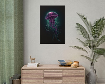 Glowing Jellyfish Poster, Ocean Theme Wall Art
