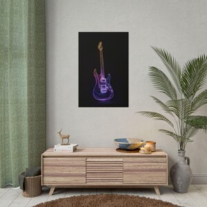 Music Lover Poster, Electric Guitar Wall Art, Band Poster Decor, Neon Guitar Design, Rolled Posters for Music Room, Colorful Guitar Art