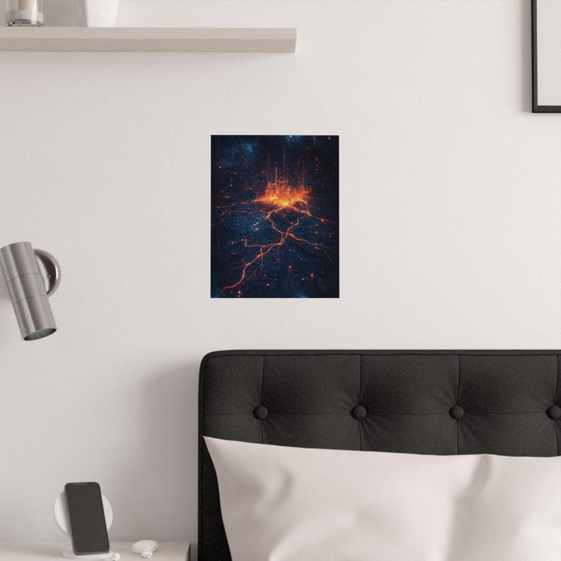 Satin Poster, City Skyline Energy Art, Abstract Nighttime City Wall