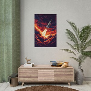 Póster de nave espacial para niños, arte retro de pared de nave espacial para habitación infantil, decoración de guardería espacial, póster infantil, regalo para amantes de las naves espaciales, rojo y naranja
