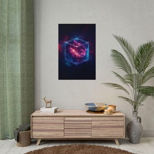 Space Cube Rolled Poster, Abstract Space Lover Art Print, Pink Blue Nebula Wall Decor, Astronomy Gift Idea, Geeky Home Decoration, Galaxy