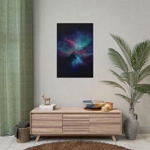 Galaxy Poster, Space Lover Decor, Calming Space Gift, Rolled Posters, Wall Art Print, Home Office Decor, Astronomy Art Print, Light Blue and