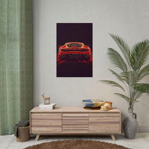 Poster, Retro Red Car Wall Art, Vintage Car Lover Gift, Rolled Poster Decor, Black and Red Car Print, Man Cave Decor, Racing Car Wall
