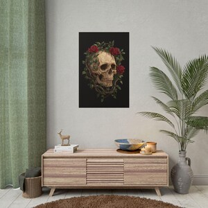Póster de calaveras y rosas, impresión retro, arte mural relajante, decoración romántica, póster enrollable, decoración gótica para el hogar.