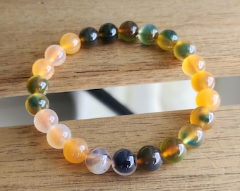 Pulseira artesanal de ágata arco-íris • Joias com pedras preciosas naturais