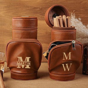 Personalized Travel Cigar Humidor Case, Leather Cigar Holder with Cutter,  Cigar Travel Case,  Gift for Dad Husband Gift for Him.