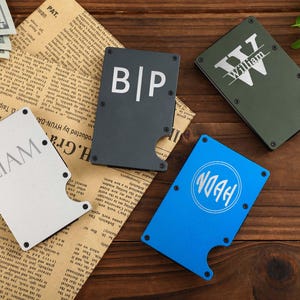 Carteira fina minimalista personalizada, carteira personalizada com gravação, presentes de aniversário para ele, carteira para cartão de padrinho de casamento para homens