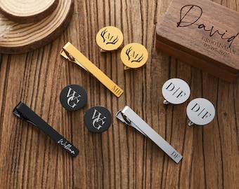 Personalized Cufflinks Tie Clip Box, Engraved Groomsmen Cufflinks, Cufflinks & Tie Clip,  Groomsmen Proposal, Best Man Gift, Bachelor Party.