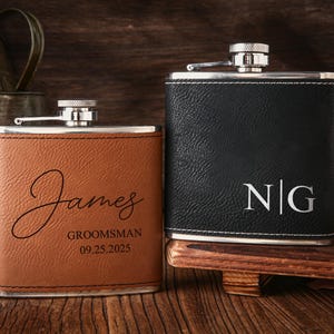 Personalized Leather Flask For Groomsmen,Custom Leather Groomsman Flask,Custom Hip Flask,Groomsmen Proposal,Wedding Gifts.