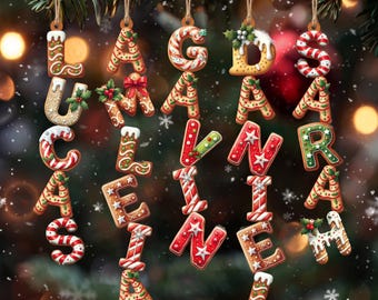 Custom Christmas Gingerbread Letter Ornaments with Name, 2026 Stocking Tags, Family Christmas Gift, Keepsake Ornaments