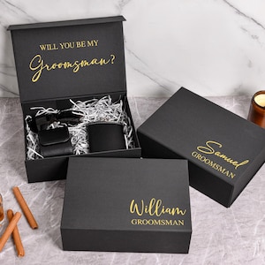 Benutzerdefinierte Trauzeuge faltende Geschenkbox, personalisierte Groomsmen Geschenkbox, schwarze Mgnetic Geschenkbox, personalisierte Hochzeitsname Geschenkbox, Trauzeugen Bevorzugungen