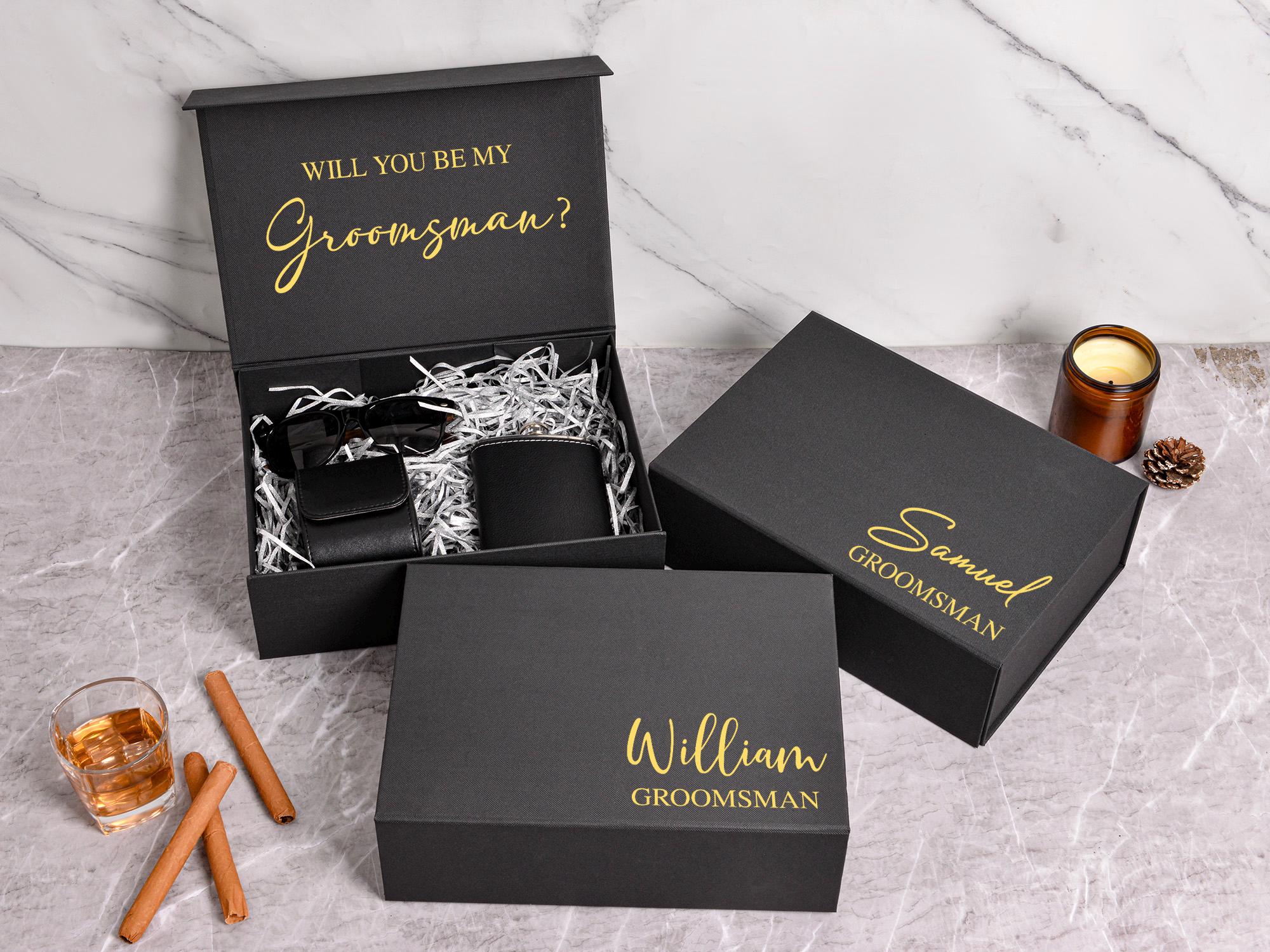 GroomBrideGifts Geschenkbox Für Trauzeugen & Trauzeuginnen - Schwarz, 6+2 Stück, 24,9x16,5x7,6 Cm