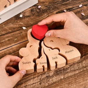 Custom Wooden Elephant Family Puzzle,Engraved Name Puzzles,Family Name Puzzle,Family Keepsake Gift,Father&#39;s Day Gift.