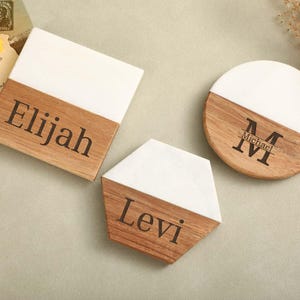 Custom Wooden Engraved Coasters for Him, Personalized Family Names Coaster,Custom Marble Wooden Coaster,Couple Gifts,New Home Gift