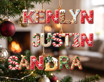Personalized Christmas Gingerbread Letter Ornaments with Name, 2026 Stocking Tags, Family Christmas Gift, Keepsake Ornaments