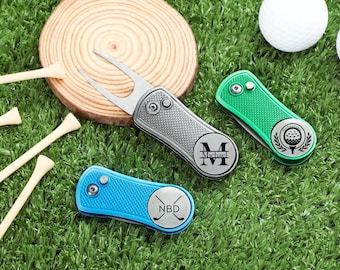 Regalo de golf personalizado para hombres, herramienta para hacer divots de golf personalizada, marcador de pelota de golf grabado, accesorios de golf para golfistas, herramienta de reparación de golf para el Día del Padre.