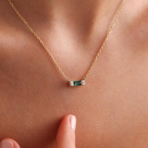 Dainty Personalized Baguette Diamond Birthstone Necklace, Birthday Gift, Gift For Mom