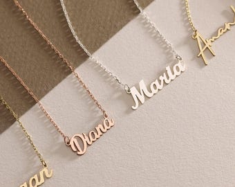 Collar con nombre minimalista personalizado, collar con nombre personalizado, collar con nombre en cursiva, joyería chapada en oro de 14 quilates, collar de plata con nombre personal