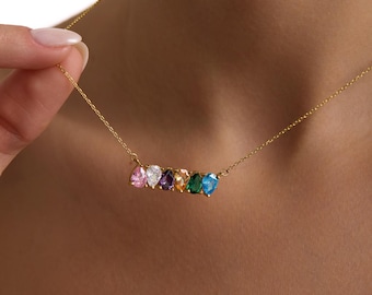 Collar con piedra de nacimiento familiar, collar con piedra de nacimiento para madres, regalo personalizado, joyería con piedra de nacimiento para madres, collar minimalista, regalo para ella