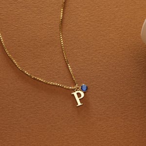 Collar con inicial de oro macizo de 14 quilates y piedra de nacimiento. Collar con inicial personalizado. Collar con piedra de nacimiento. Regalo de cumpleaños para ella.