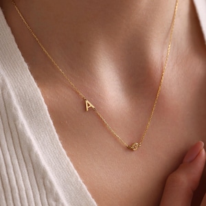 Collar con inicial y piedra de nacimiento, collar personalizado, collar con letra, collar con piedra de nacimiento, collar minimalista, regalo de cumpleaños, regalo de Navidad