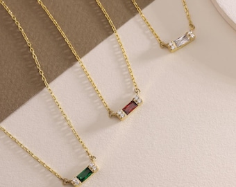 Baguette geboortesteenketting, geboortesteen moedersieraden, gepersonaliseerde sieraden cadeau