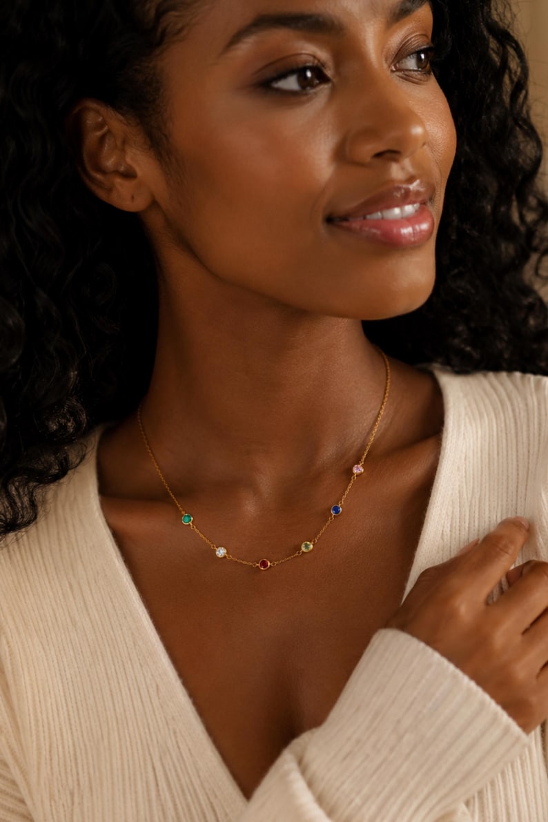 Geboortesteenketting, moederketting, moedersieraden, familieketting, familie geboortesteenketting, geboortesteenketting, Moederdagcadeau afbeelding 2