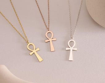 Sterling Silber Ankh Halskette, Gold Ägyptisches Kreuz Anhänger