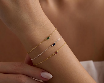 Pulsera de piedra de nacimiento, pulsera de piedra de nacimiento baguette, regalo de graduación, regalo de cumpleaños, regalo de abuela para mamá, regalo del Día de la Madre para ella