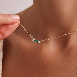 Baguette Birthstone Necklace, Birthstone Necklace, Personalized Gift, Mother&#39;s Birthstone Jewelry ,Gift for Mom, Birthday Gift