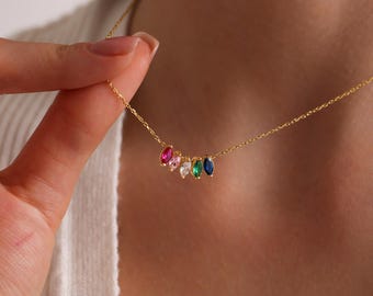 Personalized Family Birthstone Necklace,Marquise Birthstone Necklace,Birthstone Jewelry,Birthday Gift,Mother Necklace,Christmas Gift for Mom