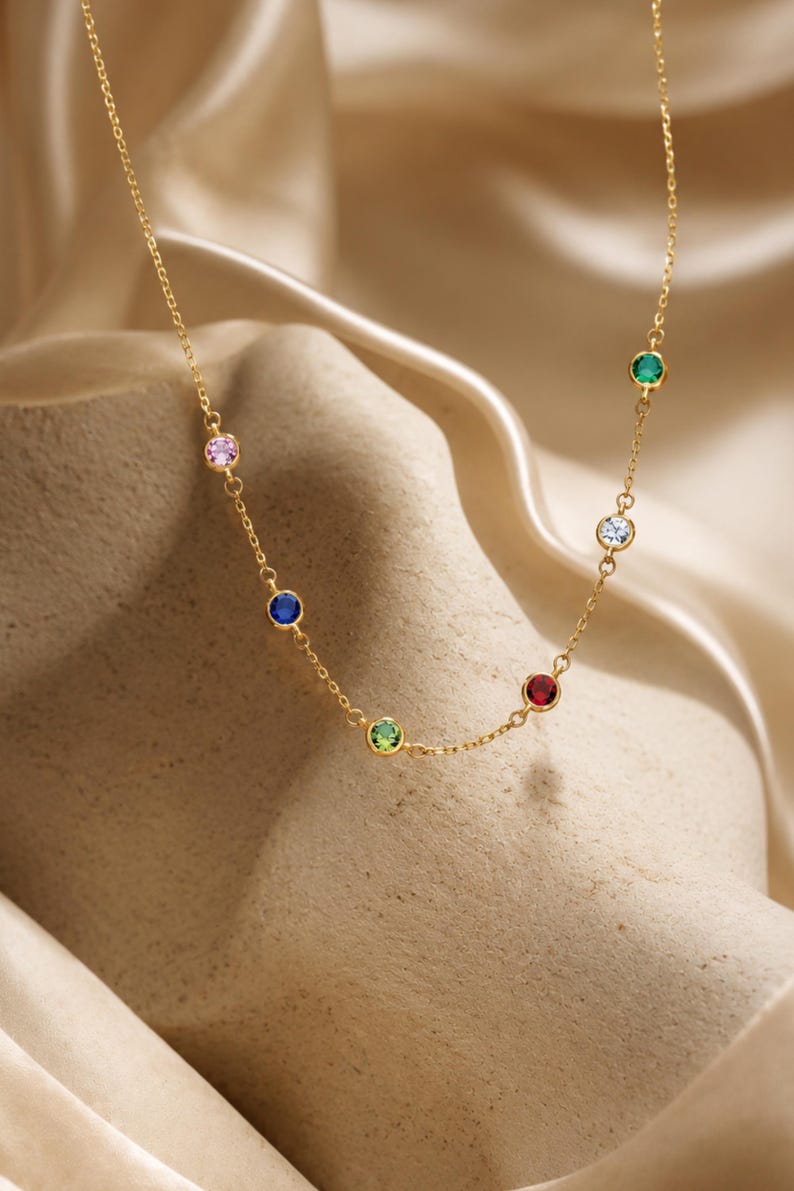 Geboortesteenketting, moederketting, moedersieraden, familieketting, familie geboortesteenketting, geboortesteenketting, Moederdagcadeau afbeelding 5