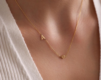 Personligt halsband med initialer, smycken med födelsesten