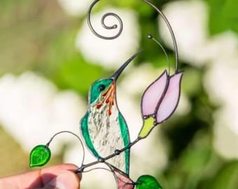 Hummingbird stained glass window hangings Christmas gift Custom stained glass bird suncatcher Hummingbird gift