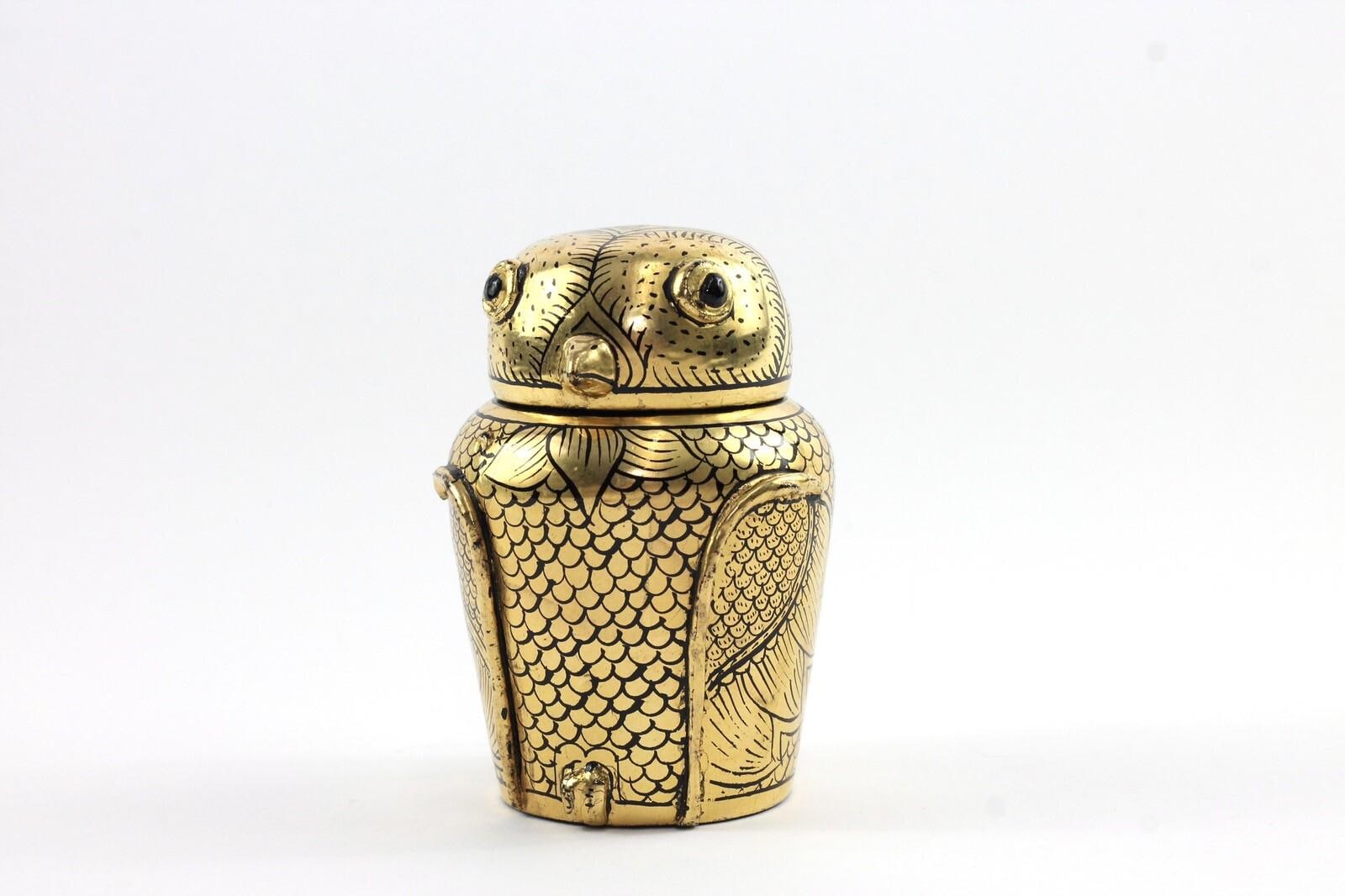 Vintage Gold Lacquer Owl Trinket Box Bangkok Thailand L. Rex