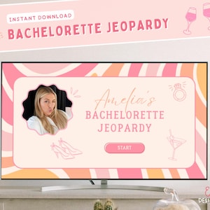 Retro Bachelorette Jeopardy Game Template Canva Editable Jeopardy Powerpoint Braut Disco Groovy Bachelorette Party Game Bach Weekend Games