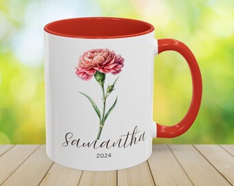 Personalized Birth Month Flower Mug, Custom Floral Coffee Mug