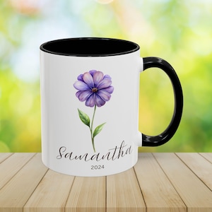 Personalized Birth Flower Mug with Name, Birth Flower Month Gift, Gift for Her, Personalized Birthday Mug, 11oz Two Tone Coffee Mug