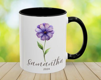 Personalized Birth Flower Coffee Mug - Floral Birthday Gift for Her