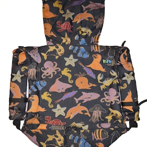 Onbuhimo, conversão de envoltório para porta-bebês ajustável, Yaro Seaworld Trio Preto Amarelo Vermelho Azul Modal Seacell, para bebês e crianças pequenas, mochila